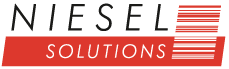 Logo Niesel Solutions in Rot und Schwarz auf weißem Hintergrund