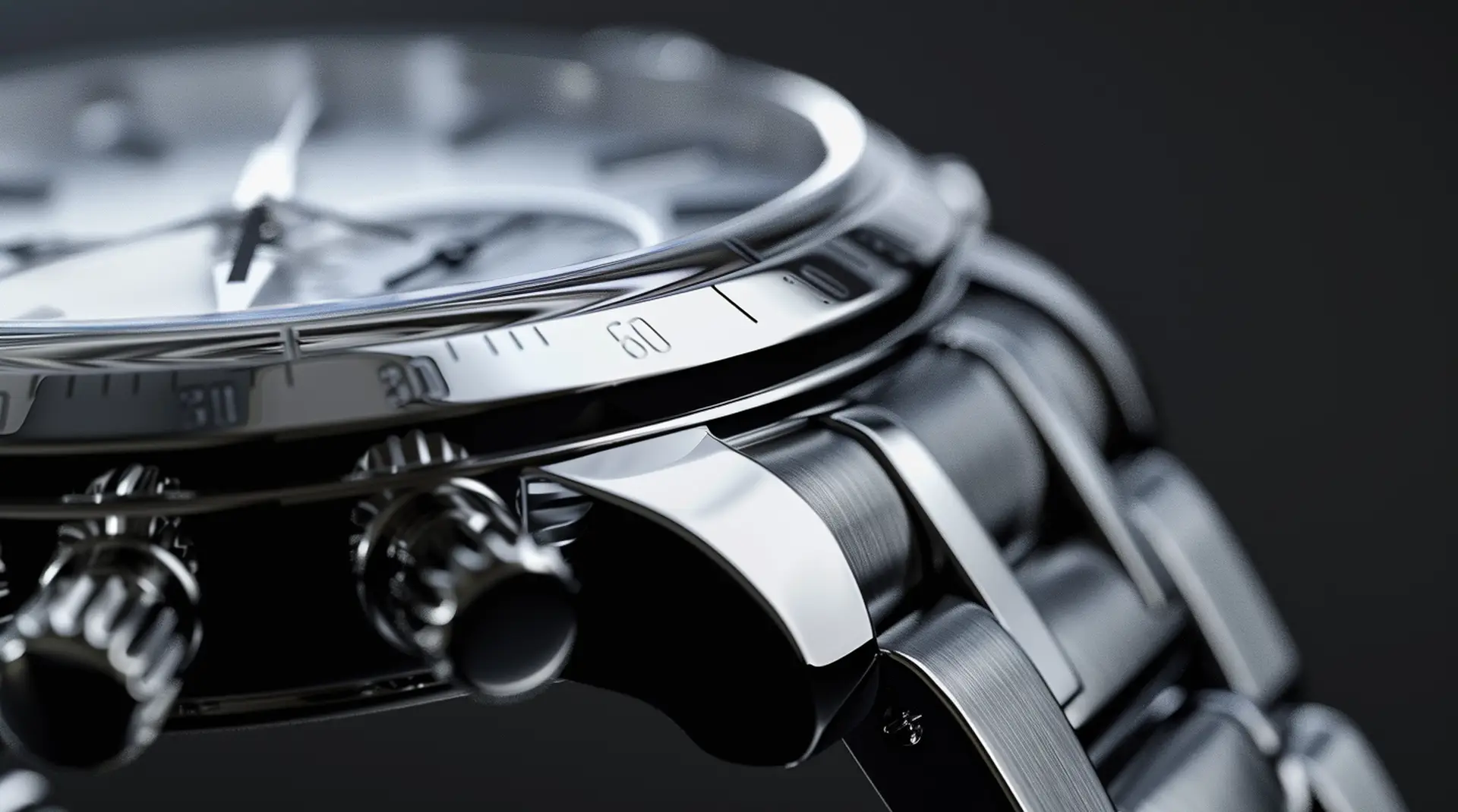 Luxus-Chronograph mit poliertem Stahlgehäuse und Tachymeter-Lünette – Adhäsionsetiketten Uhrenindustrie